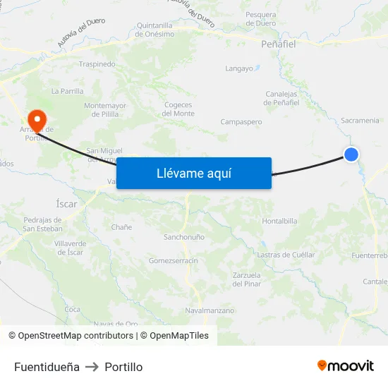 Fuentidueña to Portillo map
