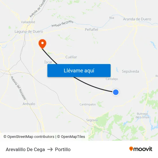 Arevalillo De Cega to Portillo map