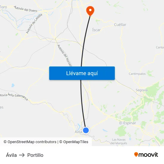 Ávila to Portillo map