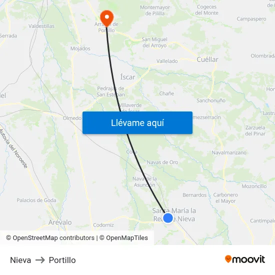 Nieva to Portillo map