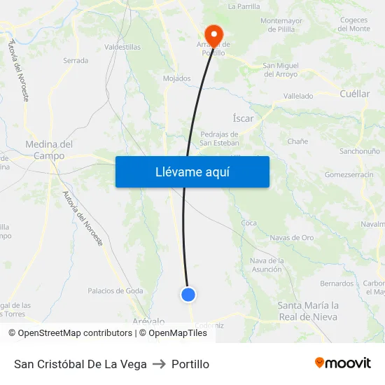 San Cristóbal De La Vega to Portillo map