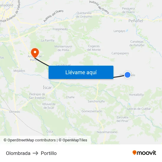Olombrada to Portillo map