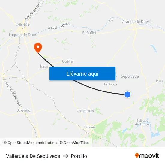 Valleruela De Sepúlveda to Portillo map