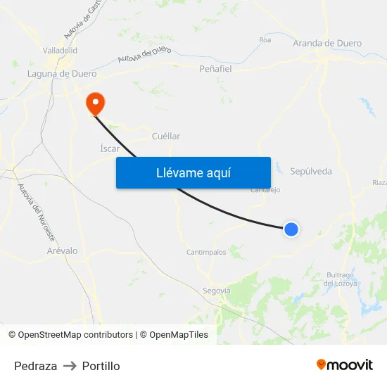 Pedraza to Portillo map