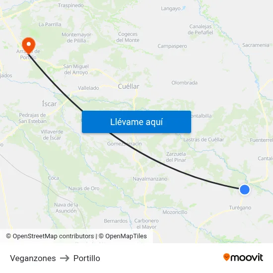 Veganzones to Portillo map