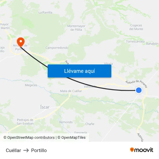 Cuéllar to Portillo map