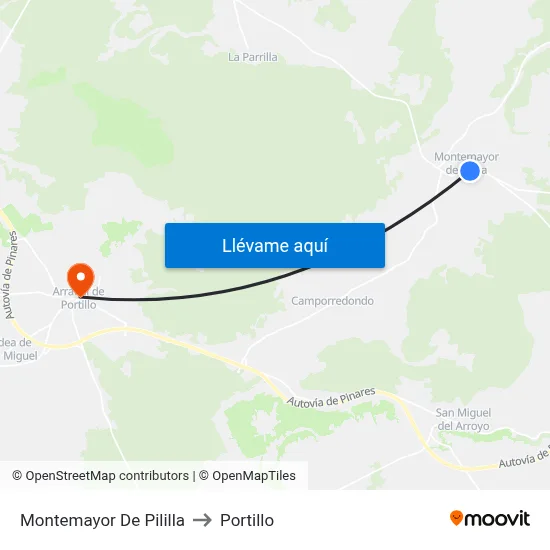 Montemayor De Pililla to Portillo map