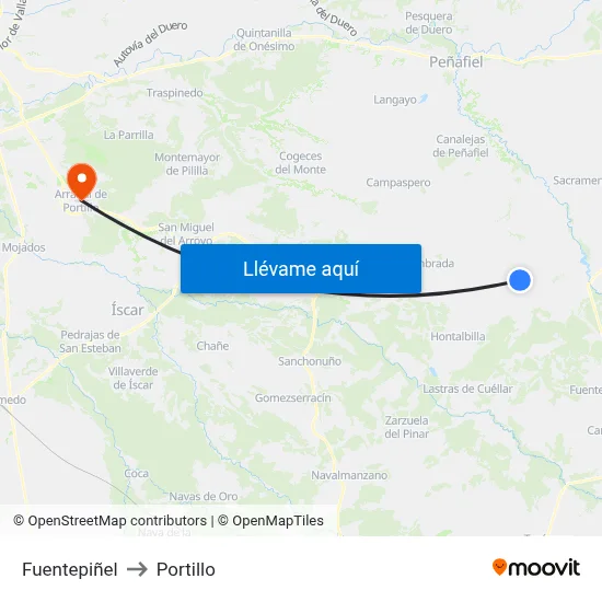 Fuentepiñel to Portillo map