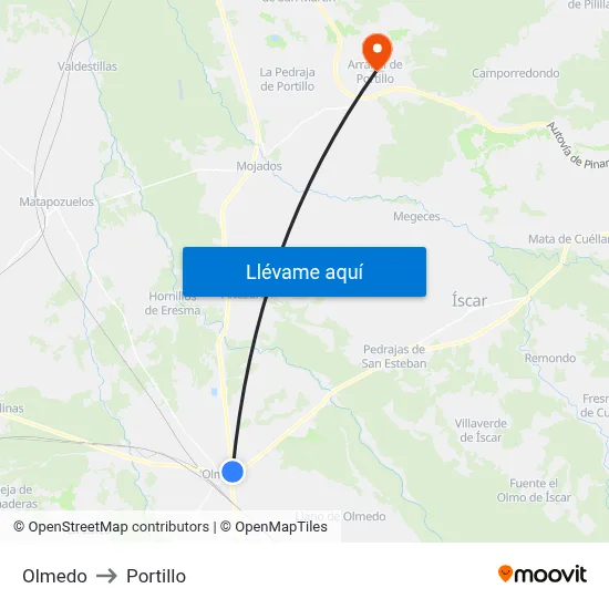 Olmedo to Portillo map