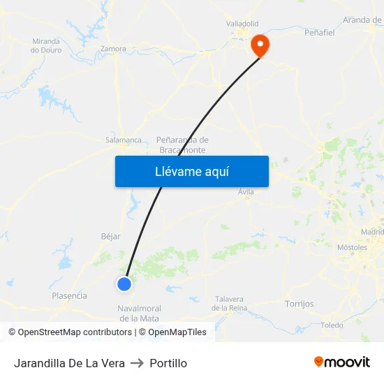 Jarandilla De La Vera to Portillo map