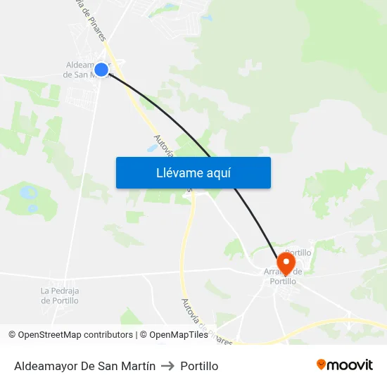 Aldeamayor De San Martín to Portillo map