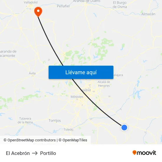 El Acebrón to Portillo map