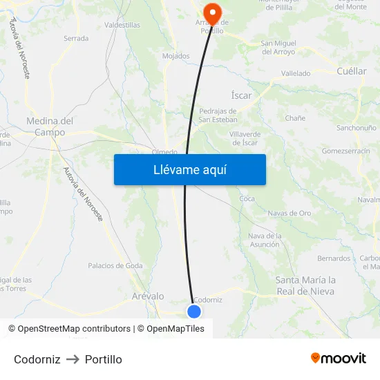 Codorniz to Portillo map