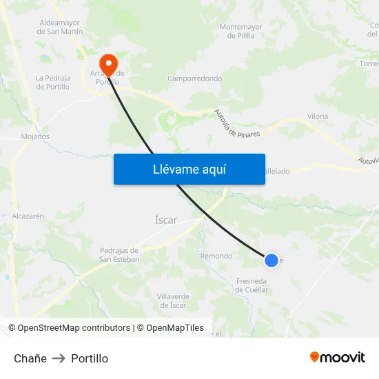 Chañe to Portillo map