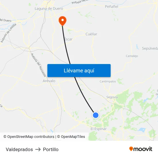 Valdeprados to Portillo map