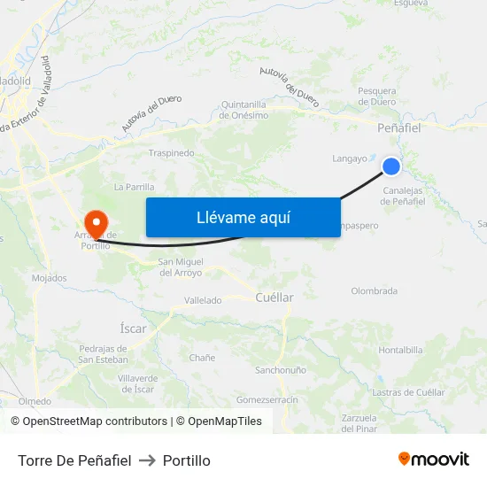 Torre De Peñafiel to Portillo map
