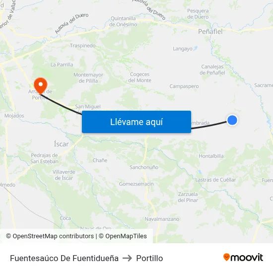 Fuentesaúco De Fuentidueña to Portillo map
