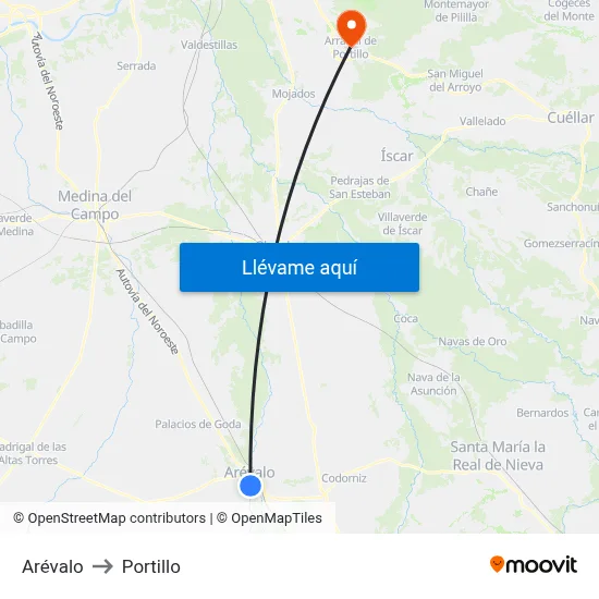 Arévalo to Portillo map