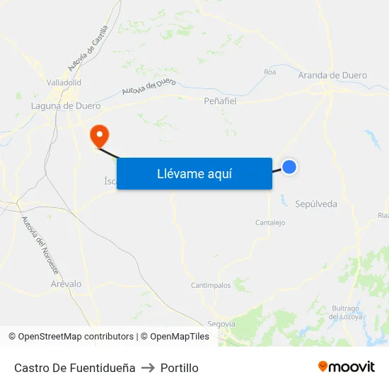 Castro De Fuentidueña to Portillo map