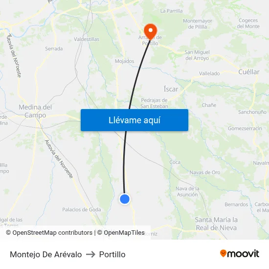 Montejo De Arévalo to Portillo map