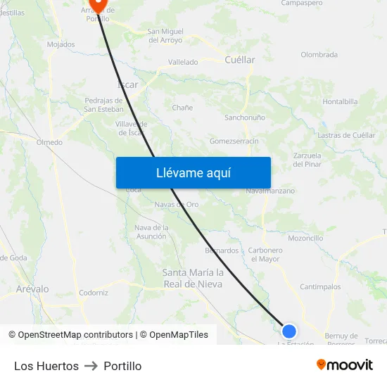 Los Huertos to Portillo map