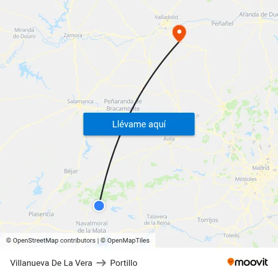 Villanueva De La Vera to Portillo map