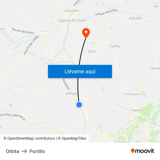 Orbita to Portillo map
