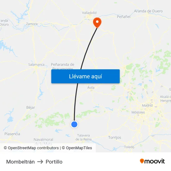 Mombeltrán to Portillo map
