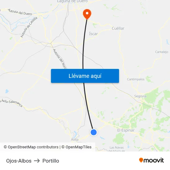 Ojos-Albos to Portillo map
