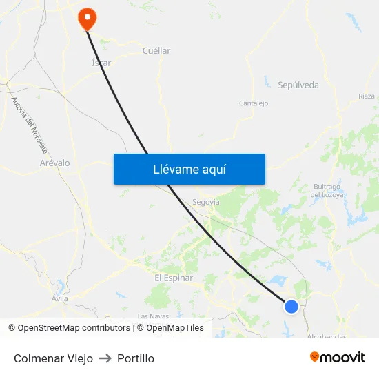 Colmenar Viejo to Portillo map