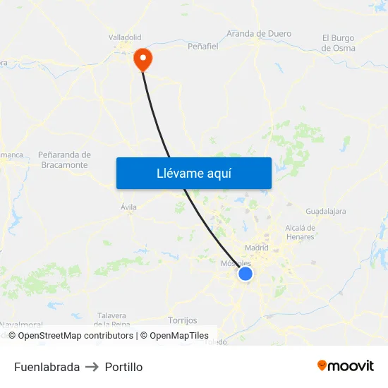 Fuenlabrada to Portillo map