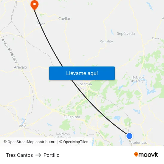 Tres Cantos to Portillo map