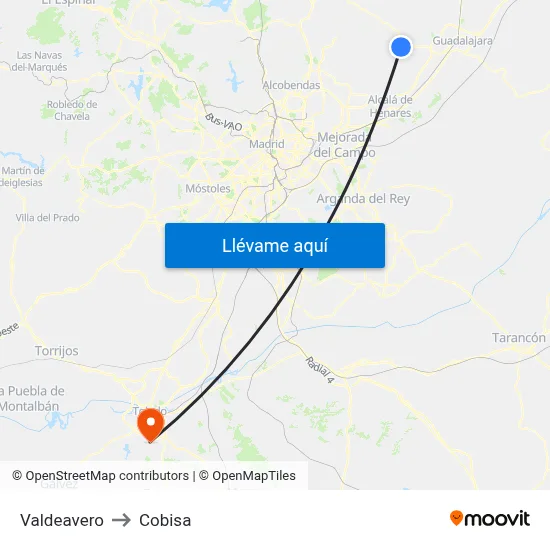 Valdeavero to Cobisa map