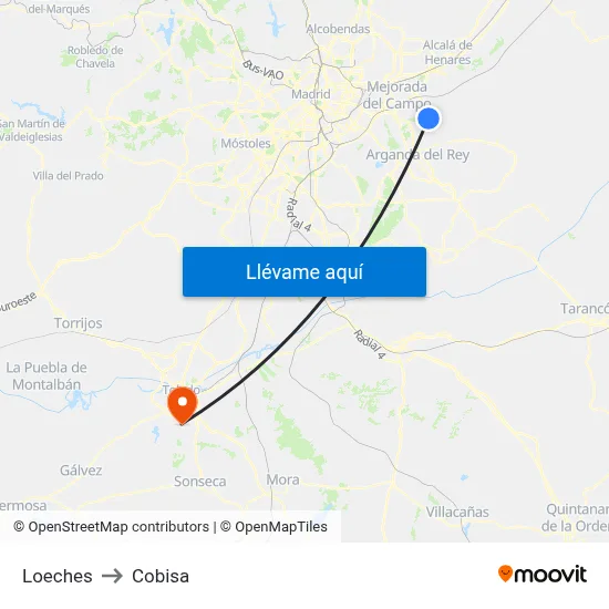 Loeches to Cobisa map