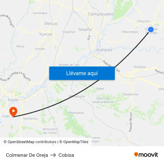 Colmenar De Oreja to Cobisa map