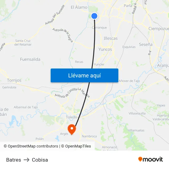 Batres to Cobisa map