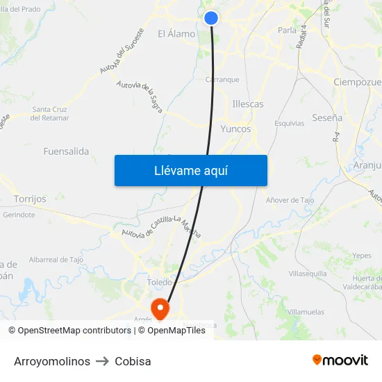 Arroyomolinos to Cobisa map