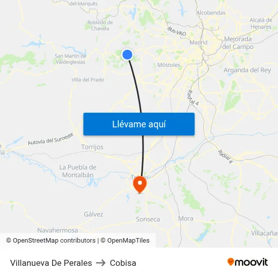 Villanueva De Perales to Cobisa map