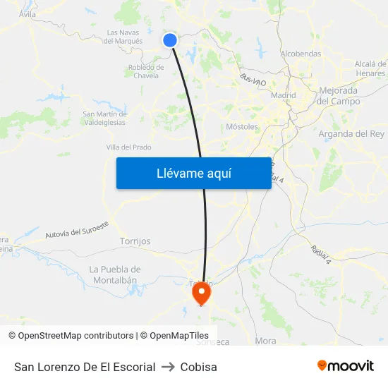 San Lorenzo De El Escorial to Cobisa map
