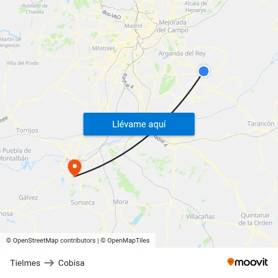 Tielmes to Cobisa map