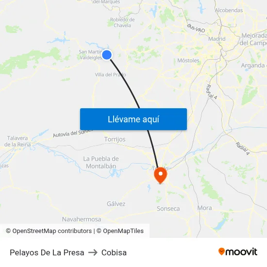Pelayos De La Presa to Cobisa map