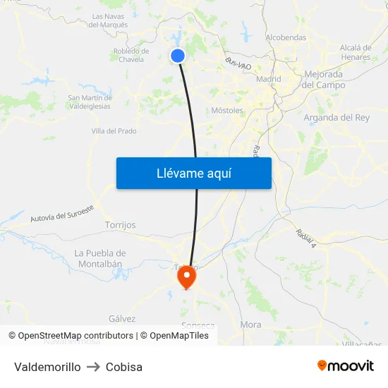 Valdemorillo to Cobisa map
