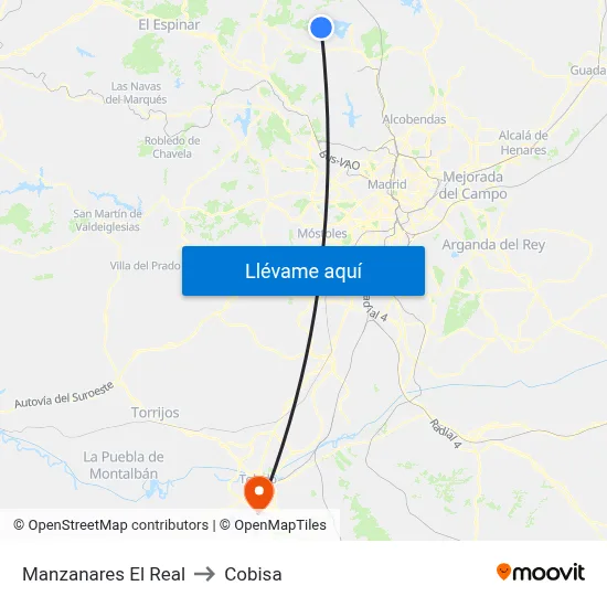 Manzanares El Real to Cobisa map