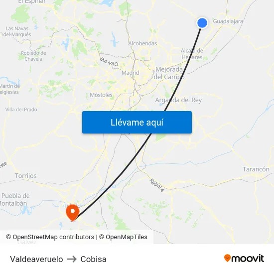 Valdeaveruelo to Cobisa map
