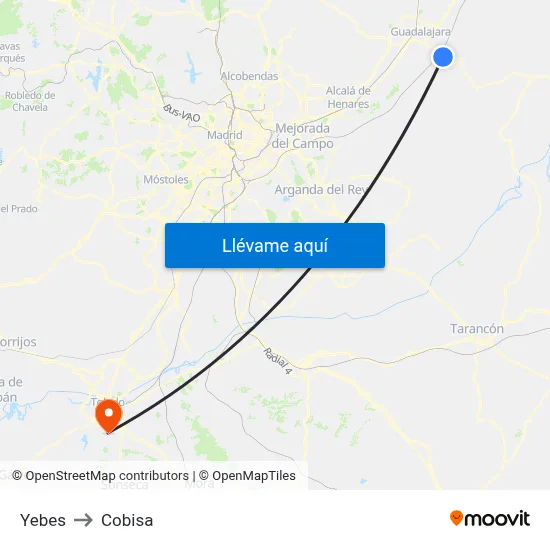 Yebes to Cobisa map