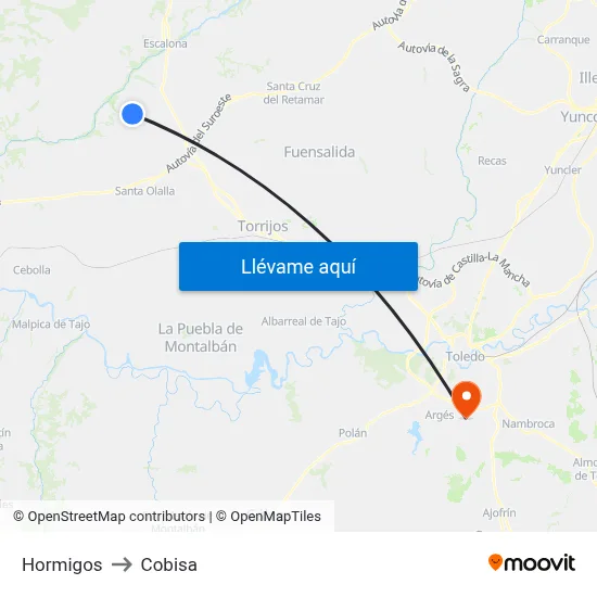 Hormigos to Cobisa map