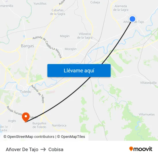 Añover De Tajo to Cobisa map