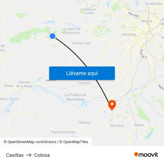 Casillas to Cobisa map