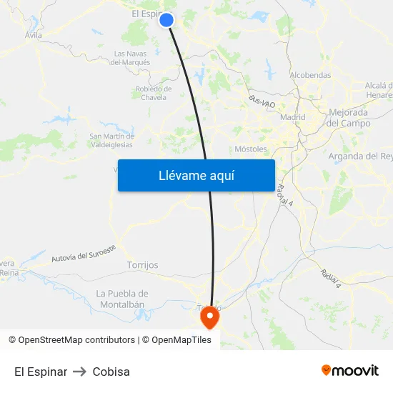 El Espinar to Cobisa map