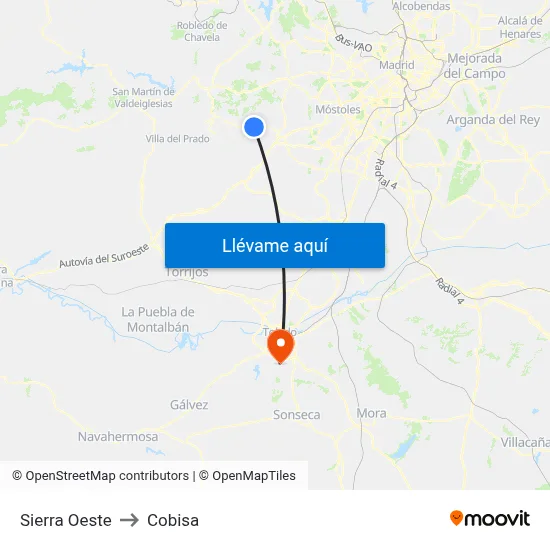 Sierra Oeste to Cobisa map